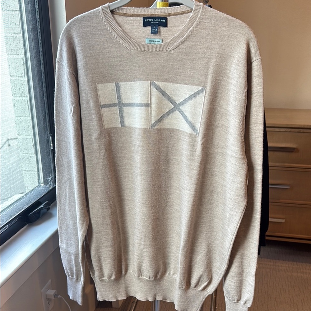 Peter Millar Tan Crewneck Sweater with Minimalist Design